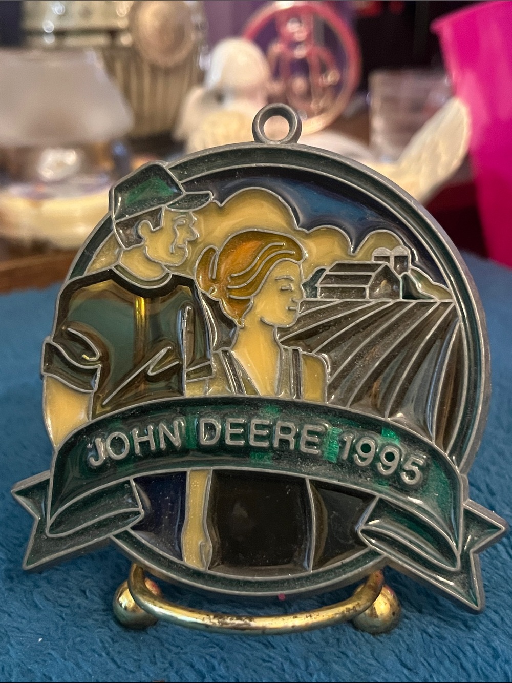 John Deere Green and Yellow Stained Glass-Style Ornament 044